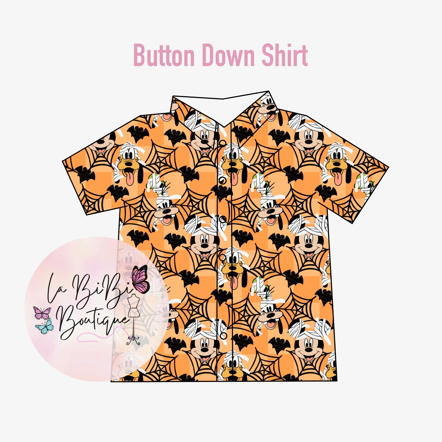 Halloween Mummy Mouse & Dog - Orange - Button Down