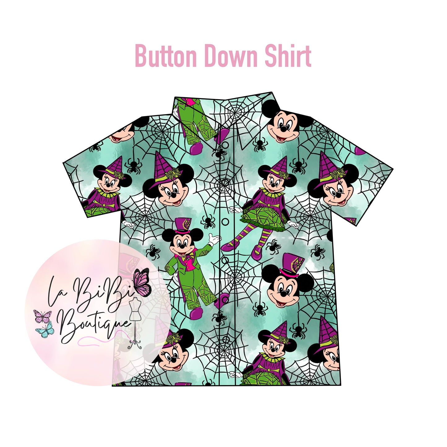 Halloween Mouse Button Down - Green Smoke