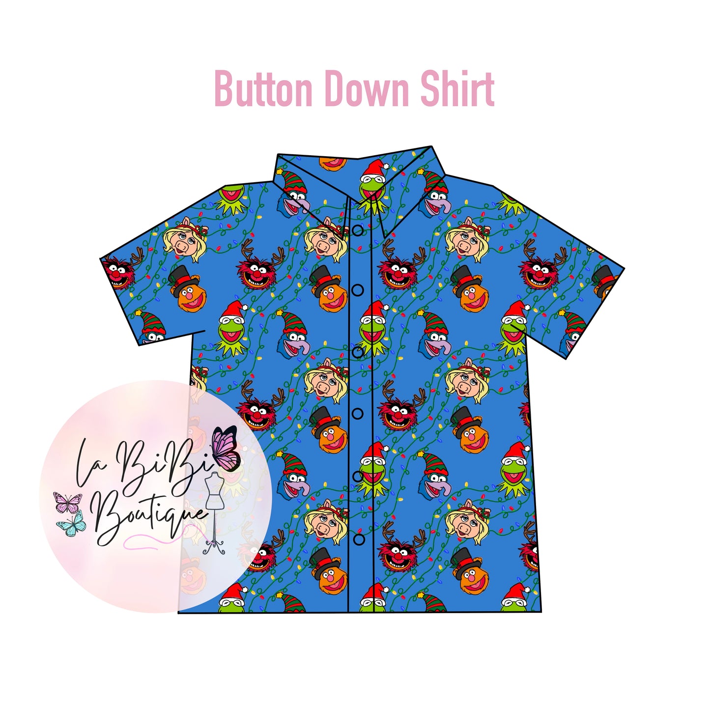 Puppets Christmas - Button Down - Blue