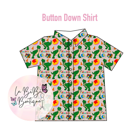 Scared Dinosaur - Button Down