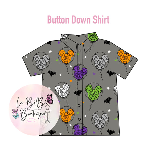 Halloween Pumpkin Mouse Balloon Button Down